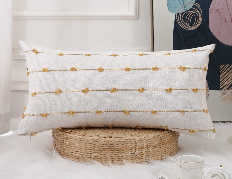 Nuyecy Boho وسادة طويلة القطني يغطي 12 × 24 صفراء نمط الشريط الكلاسيكي النمط القطن زخرفية وسادة القطن الطويلة COSTER - Image 1