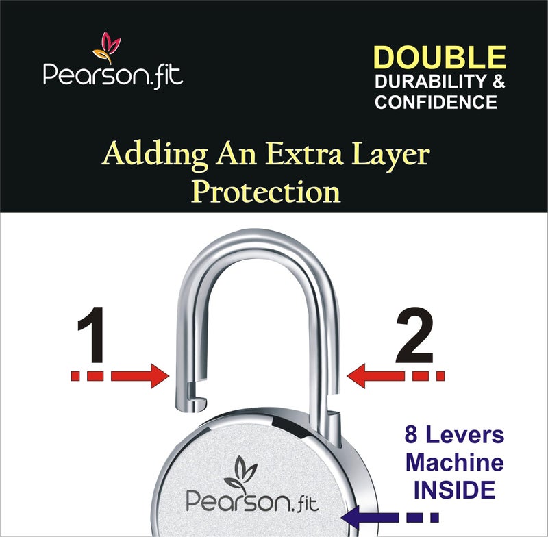 Pearson.fit Round Padlock 65mm 4 Lock Open with 8 Same Key 8 levers Double Locking Anti Thift Weather-Resistant Shop Shutter High Security Main Door Lock for Home - Image 5