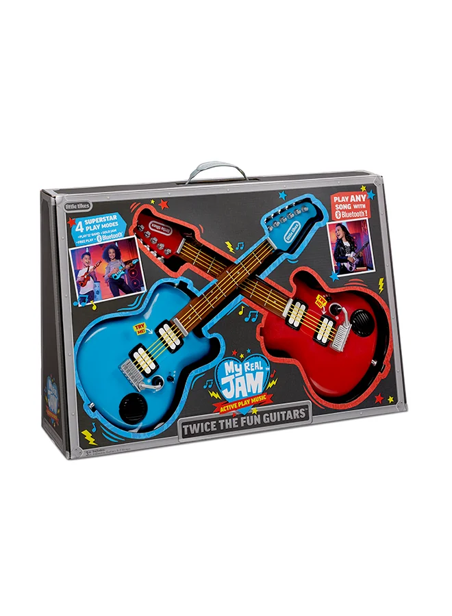 little tikes Little Tikes My Real Jam Twice The Fun Guitar, Two Toy Electric Guitars with Cases and Straps, 4 Play Modes, and Bluetooth Connectivity