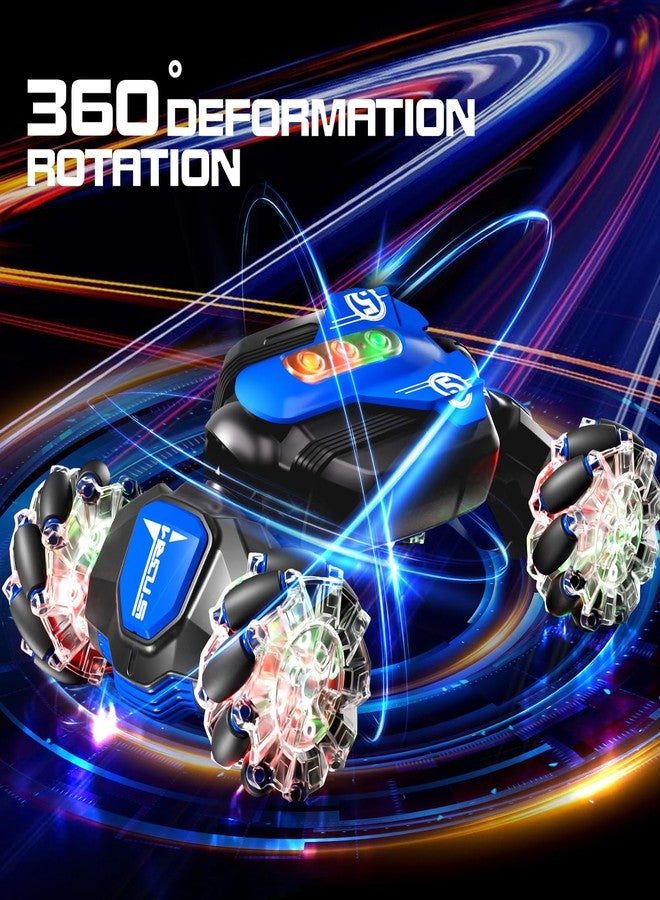 AIQI Remote Control Car - 2.4GHz 4WD Gesture Sensing RC Stunt Toy With Cool Music and Light, Double-Sided Rotating 360 Flips, Gifts for 6-12 Boys Birthday (Blue) - Image 3