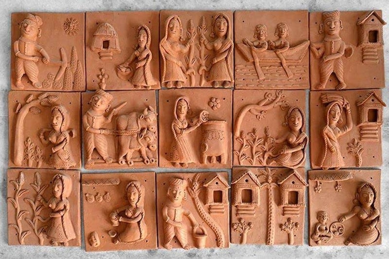 RUKDA Molela Terracotta Handmade Tile of Village Life Scene 225 X 225 X 4cm House - Image 5