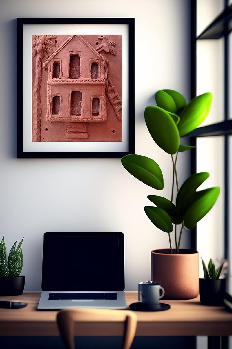 RUKDA Molela Terracotta Handmade Tile of Village Life Scene 225 X 225 X 4cm House - Image 2