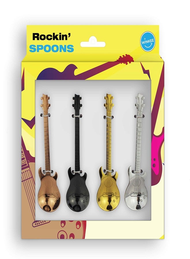 Winkee - Guitar Coffee Spoon Set of 4 - Stylish Spoons in Guitar Design | Multicolor Teaspoons | Espresso Spoons | Stainless Steel - Image 1