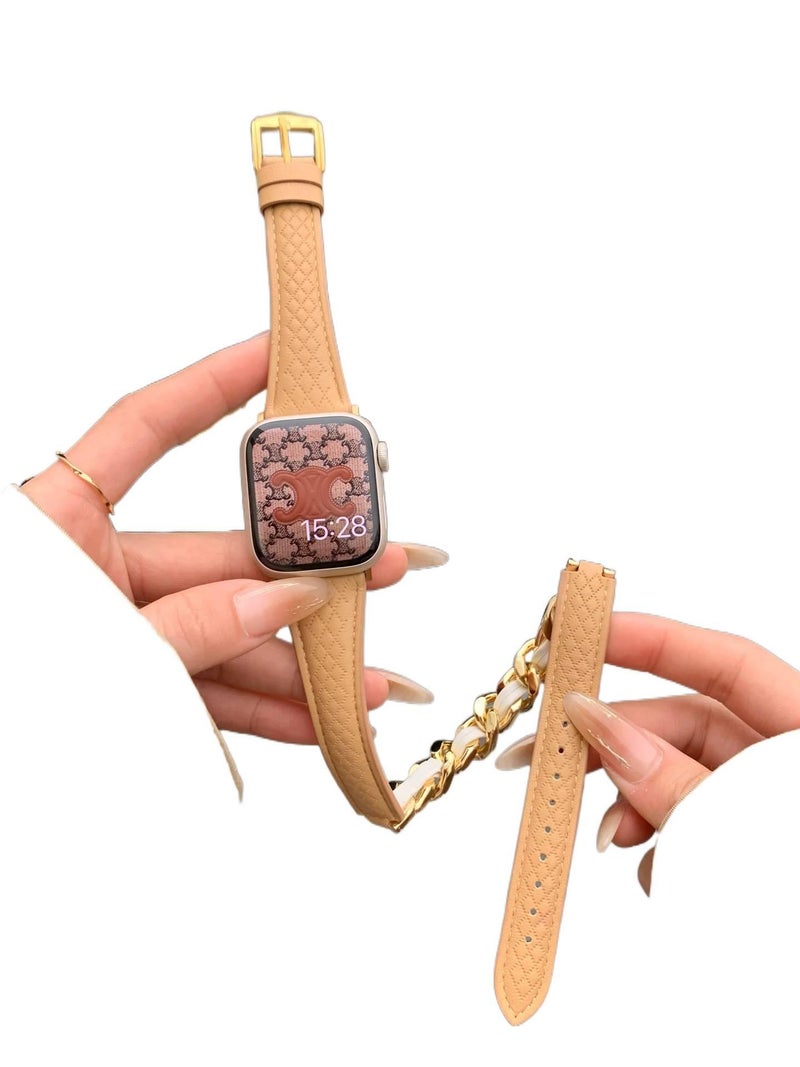 Adjustable Leather Classic Strap Smartwatch Band Compatible with Apple Watch 38 40 41 42 44 45 49mm with Fit Replacement Strap in White - Image 5