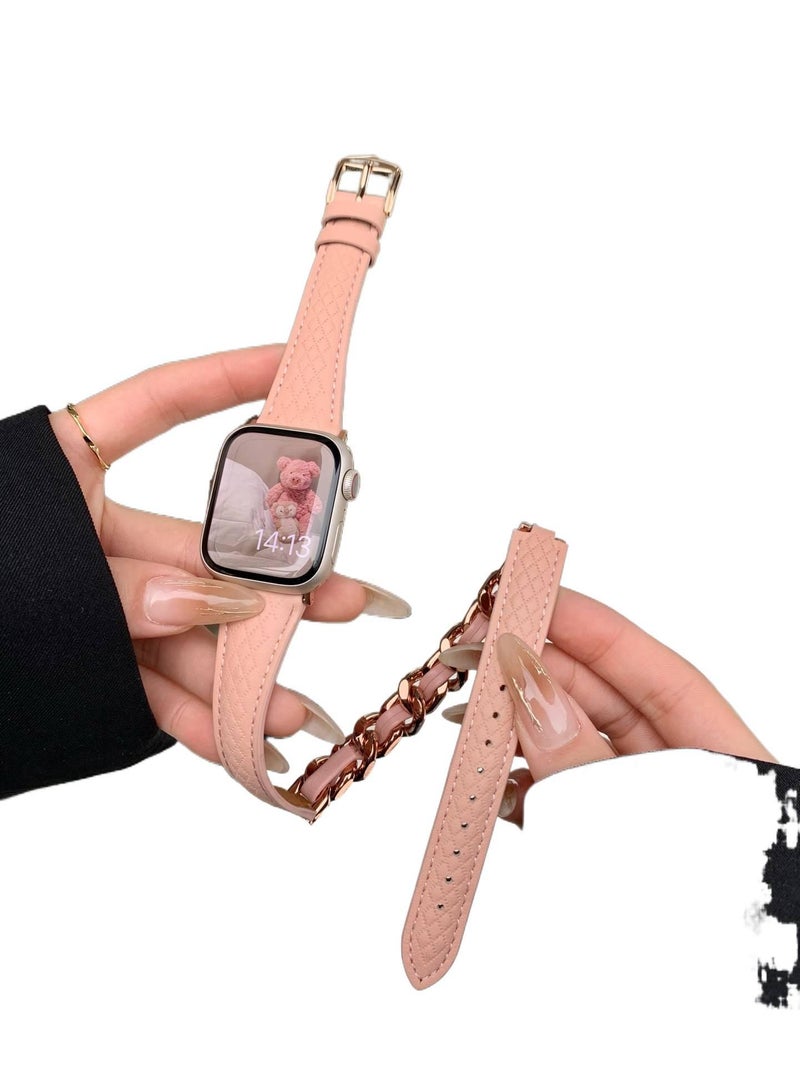Adjustable Leather Classic Strap Smartwatch Band Compatible with Apple Watch 38 40 41 42 44 45 49mm with Fit Replacement Strap in White - Image 4
