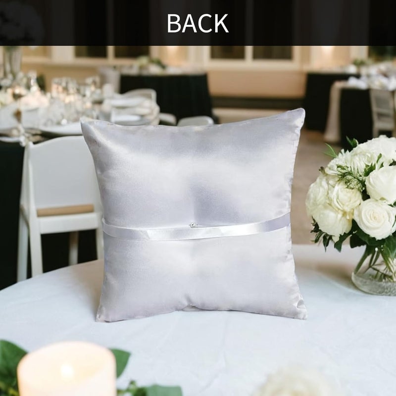 COSLANLEE Ring Bearer Pillow, White Satin with Crystal Hearts Ring Cushion, Ring Holder Box, Rhinestone Accents for Beach Wedding Ceremony Proposal Party-7.8 x7.8 '' - Image 4