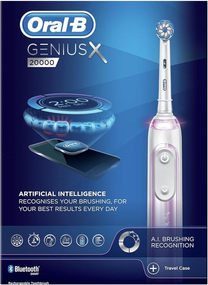 Oral-B - Oral-B Genius X Electric Toothbrush with Artificial Intelligence, App Connected Handle, Travel Case, 6 Mode Display with Teeth Whitening, Pink - Image 1