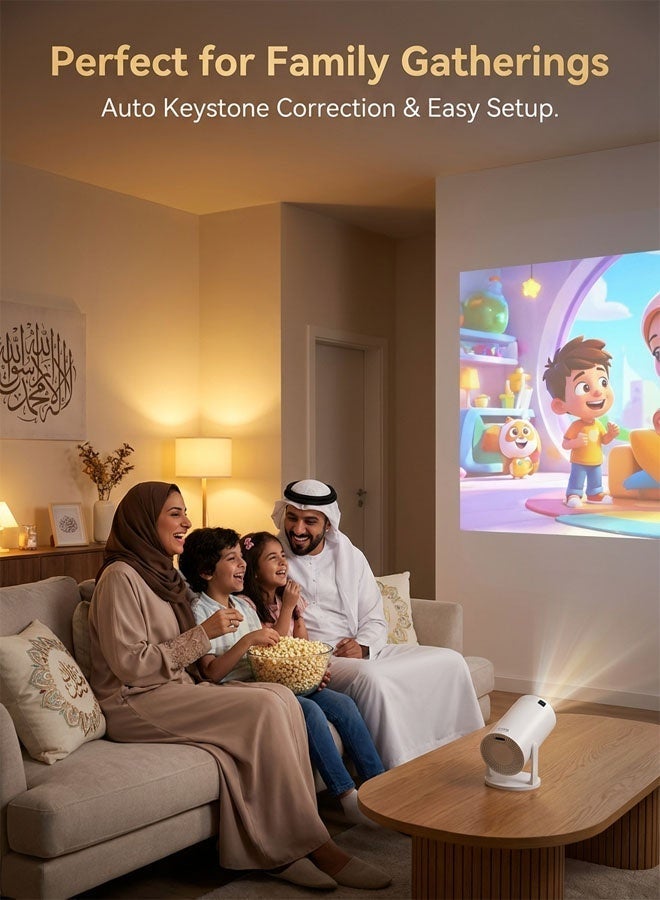 جهاز عرض ذكي محمول مع واي فاي 6 ونظام أندرويد 11.0، حامل قابل للدوران 180 درجة، يدعم دقة 4K، شاشة عرض سينمائية منزلية 130 بوصة للهاتف والأفلام والألعاب - أبيض - Image 4