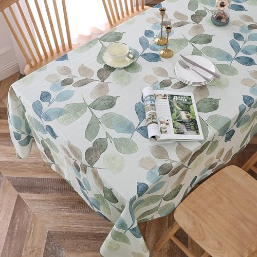 Randall Colorful Leaf Printed Rectangle Decorative Tablecloth 60"x84"x1 Wrinkle Free and Spillproof Oblong Table Cloth Cover for Home Kitchen Dinning and Party(6-8 Seats, Blue/Green/Tan) - Image 1