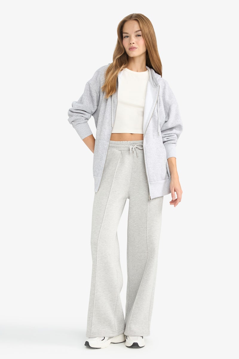 DeFacto Grey Woman Oversize Fit Hooded Thick Sweatshirt Fabric Cardigan Casual - Image 2