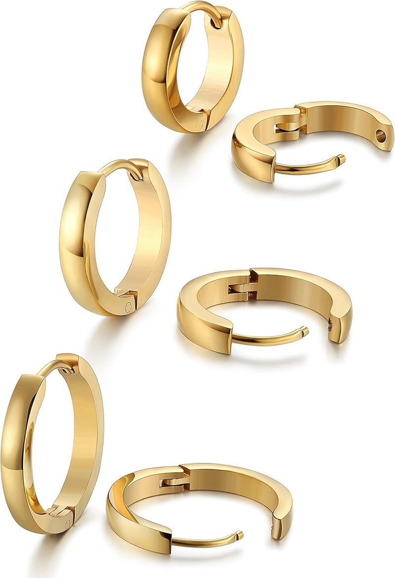 Jstyle 3Pairs Stainless Steel Mens Womens Hoop Earrings Huggie Ear Piercings Hypoallergenic 12/16/20mm - Image 1