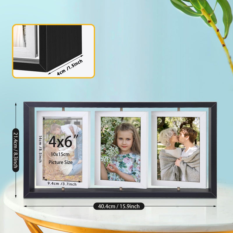 ZEEYUAN 4x6 Desk Picture Frame Rotating Double-Sided Picture Frame, 4x6 Tabletop Wooden Collage Family Pictures Frame for Office Desktop Home Decor, Holds 6 Photos, Black - Image 4