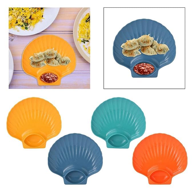 VibeZone 4pcs Wheat Straw Shell-Shaped Snack Serving Plates - Eco-Friendly and Durable Appetizer & Dip Tray Set, Ideal for Parties & Family. (Yellow) - Image 5