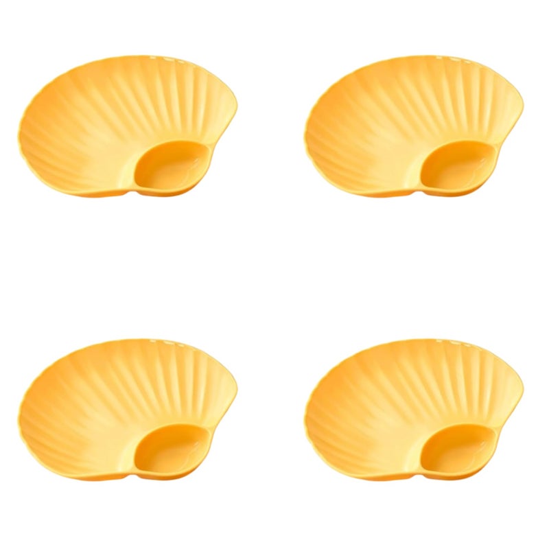 VibeZone 4pcs Wheat Straw Shell-Shaped Snack Serving Plates - Eco-Friendly and Durable Appetizer & Dip Tray Set, Ideal for Parties & Family. (Yellow) - Image 1