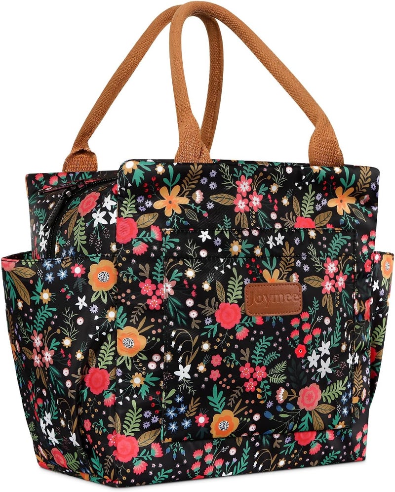 Joymee Lunch Bag Women Insulated Lunch Box Reusable Leakproof Large Spacious Cooler Tote for Womens Mens Adults with Bottle Holder and Side Pockets for Work Office Travel Picnic - Multi-Floral - Image 1