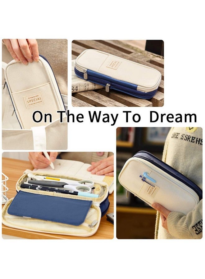 EASTHILL EASTHILL Canvas Big Capacity Pencil Pen Case Office College School Large Storage High Capacity Bag Pouch Holder Box Organizer (Blue)  - Image 5