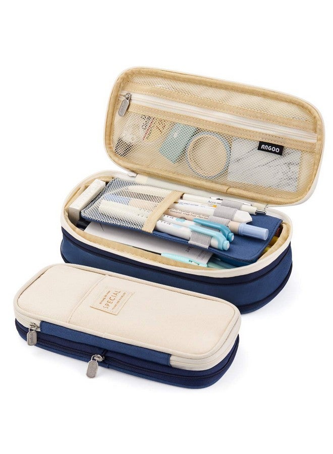 EASTHILL EASTHILL Canvas Big Capacity Pencil Pen Case Office College School Large Storage High Capacity Bag Pouch Holder Box Organizer (Blue)  - Image 1