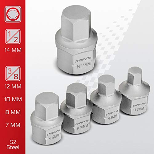 CARBYNE 9-Piece Stubby Low Profile Hex Bit Socket Set Metric, S2 Steel, 3mm to 14mm Super Short Allen Sockets with Dual Drive Internal Square and External Hex for Tight Confined Spaces - Image 4