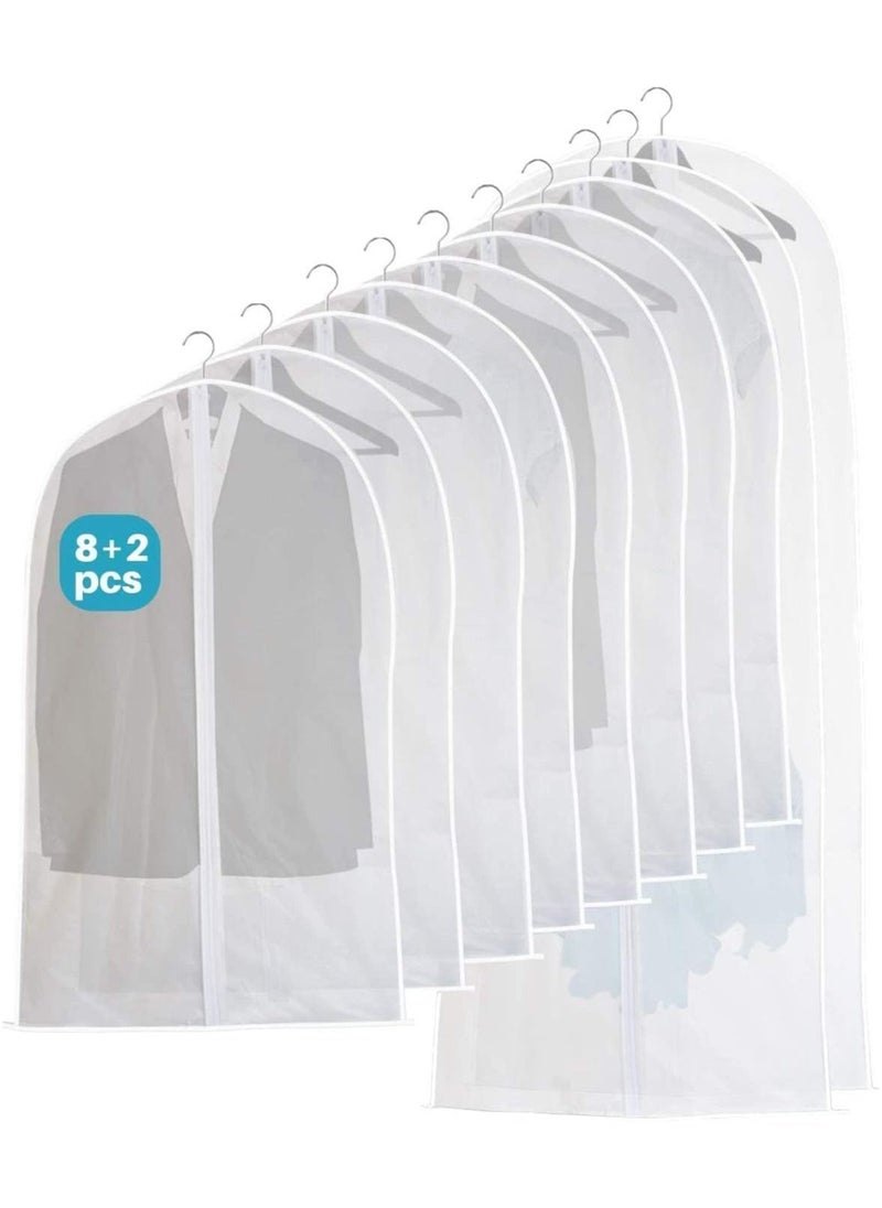 Arabest 10 Pcs Hanging Garment Bags, Dress Clothes Protector Bag with Zipper, Dust Cover, Mothproof, Closet Garment Suit Skirt Cover Bag for Wardrobe Storage, 2 x Medium (60x120cm), 8 x Small (60x100cm) - Image 1