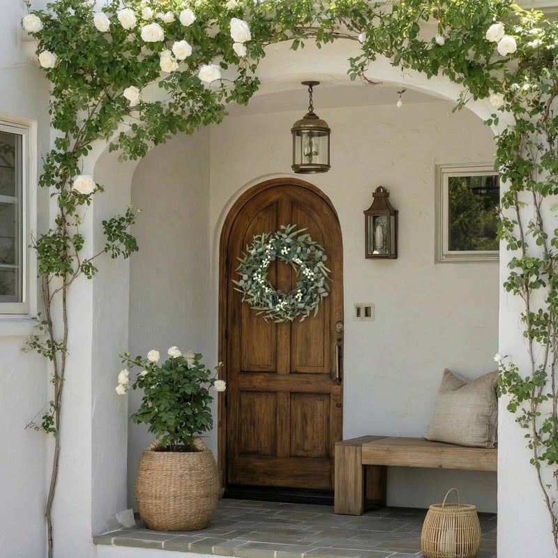 Pinkpum 20'' Eucalyptus Wreath for Front Door Porch Window Green Decor for Home Farmhouse Wall Spring Summer Fall Outdoor Indoor All Seasons - Image 3