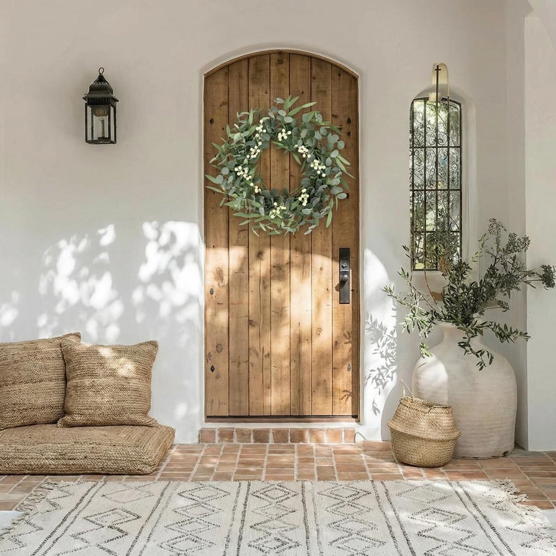 Pinkpum 20'' Eucalyptus Wreath for Front Door Porch Window Green Decor for Home Farmhouse Wall Spring Summer Fall Outdoor Indoor All Seasons - Image 4