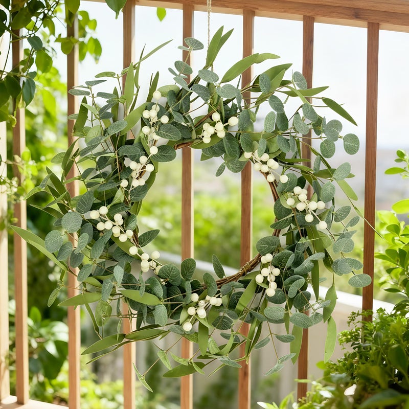 Pinkpum 20'' Eucalyptus Wreath for Front Door Porch Window Green Decor for Home Farmhouse Wall Spring Summer Fall Outdoor Indoor All Seasons - Image 5