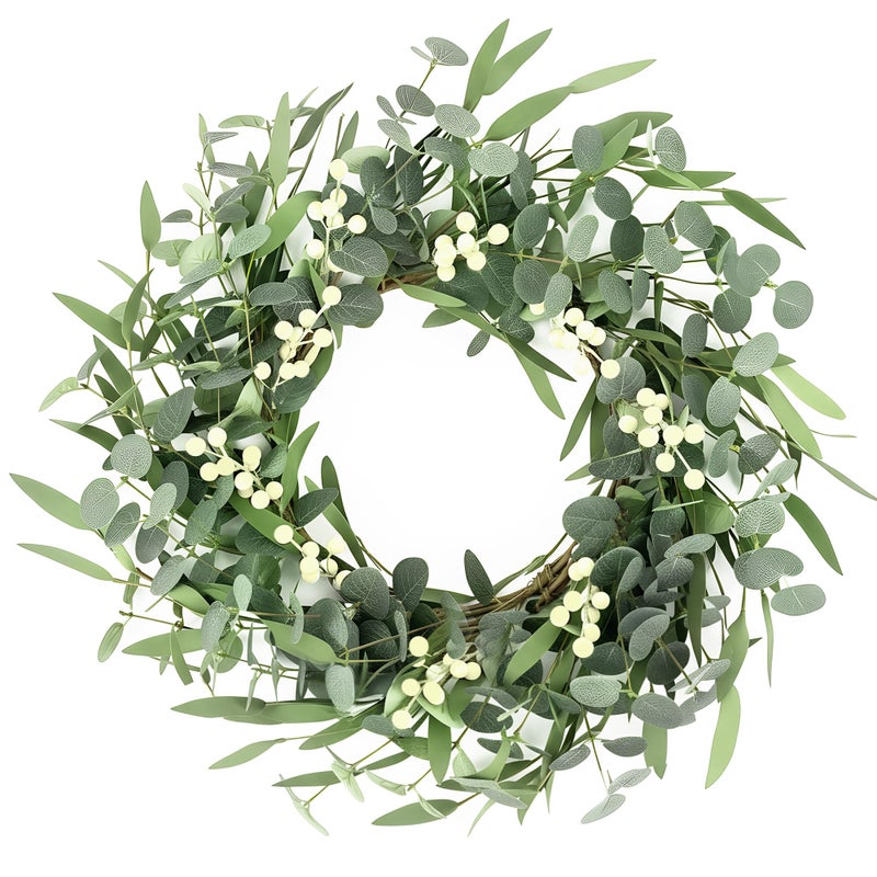 Pinkpum 20'' Eucalyptus Wreath for Front Door Porch Window Green Decor for Home Farmhouse Wall Spring Summer Fall Outdoor Indoor All Seasons - Image 1