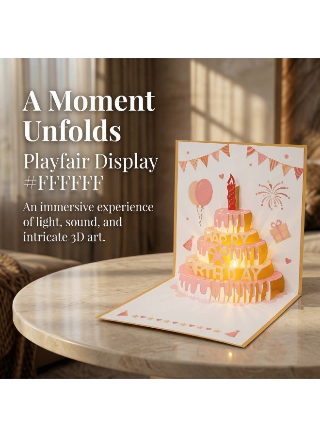 ZERIFAM 3D Birthday Cards, Pop up Happy Birthday Card with Envelopes Sticker, Musical LED Lights Birthday Cards, Cake Surprise Designed, Suitable for Mother's Birthday, Female, Girlfriend, Children's  ﻿ - Image 2
