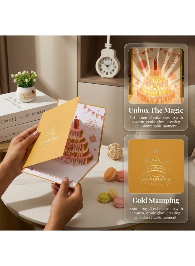 ZERIFAM 3D Birthday Cards, Pop up Happy Birthday Card with Envelopes Sticker, Musical LED Lights Birthday Cards, Cake Surprise Designed, Suitable for Mother's Birthday, Female, Girlfriend, Children's  ﻿ - Image 4