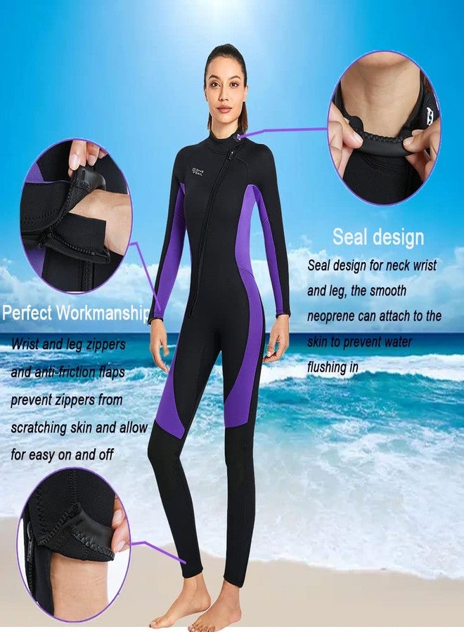 Skyone Wet Suits for Women Men Full Body 3MM Neoprene Wetsuit Diving Suit in Cold Water, Long Sleeves Front Zip Scuba Wetsuits One Piece Thermal Swimsuit for Surfing Snorkeling Swimming(XL, 3MM Women Purple) - Image 4