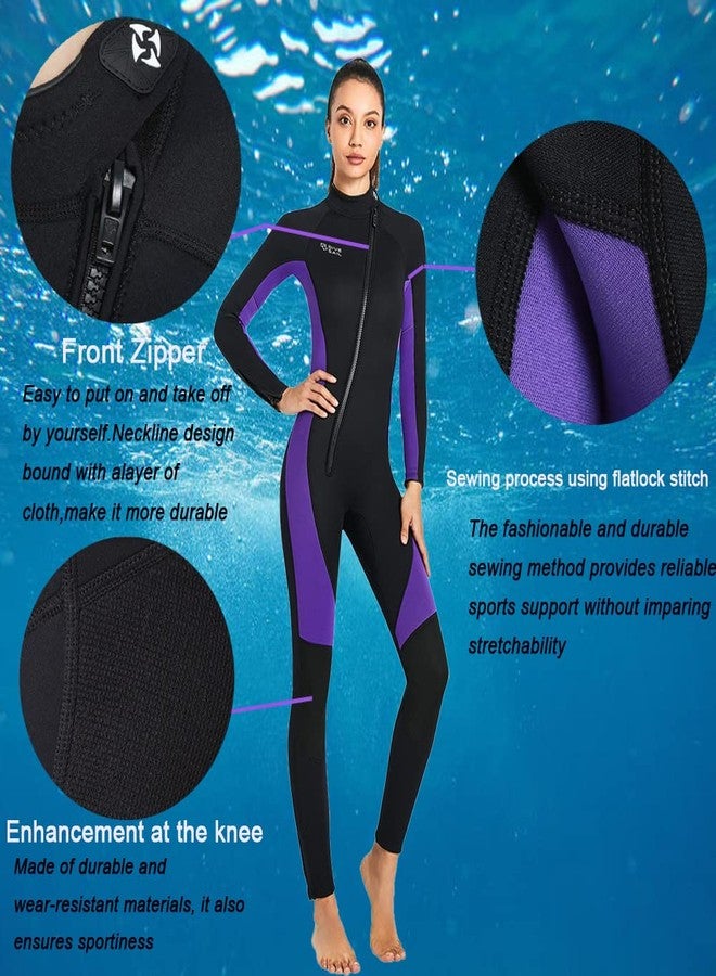 Skyone Wet Suits for Women Men Full Body 3MM Neoprene Wetsuit Diving Suit in Cold Water, Long Sleeves Front Zip Scuba Wetsuits One Piece Thermal Swimsuit for Surfing Snorkeling Swimming(XL, 3MM Women Purple) - Image 5
