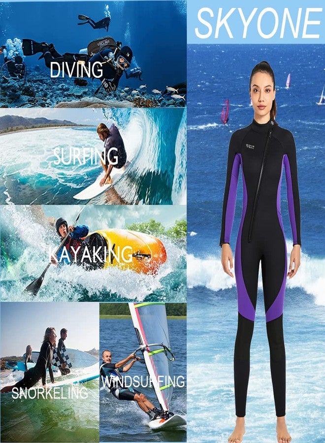 Skyone Wet Suits for Women Men Full Body 3MM Neoprene Wetsuit Diving Suit in Cold Water, Long Sleeves Front Zip Scuba Wetsuits One Piece Thermal Swimsuit for Surfing Snorkeling Swimming(XL, 3MM Women Purple) - Image 3
