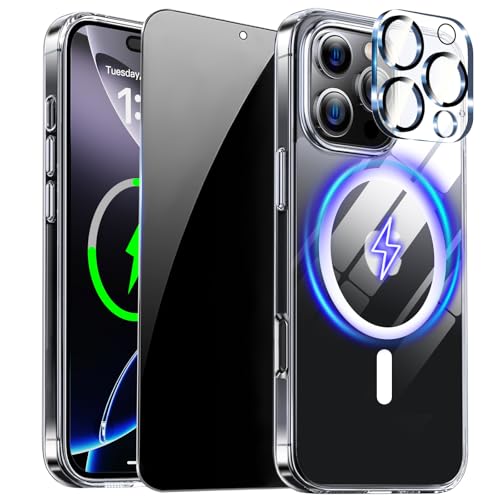 ZOZDOKG Magnetic for iPhone 16 Pro Max Case Clear with Privacy Screen Protector and Full Camera Cover, Compatible with MagSafe Shockproof Protection Phone Case for iPhone 16 Pro Max, Transparent - Image 1