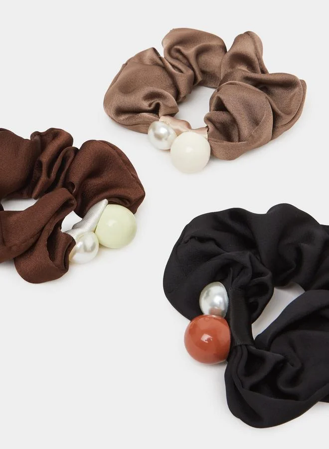 Styli  Pack of 3 - Multi-Color Stone Embellished Scrunchie for Women | Best Price UAE