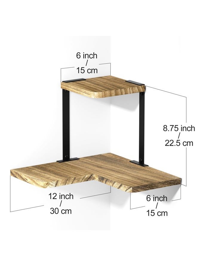 SRIWATANA Corner Shelf, 2 Tier Floating Shelves Wall Mounted, Rustic Wood Wall Shelves for Bedroom, Living Room, Bathroom, Kitchen, Office and More - Image 3