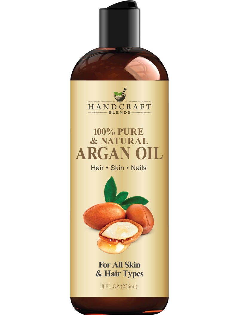 handcraft Blends زيت الأركان المغربي الممزوج يدويًا - 8 أونصة سائلة - 100% نقي وطبيعي - زيت ناقل من الدرجة الممتازة للبشرة والشعر - للشعر والجسم - تدليك - معصور على البارد - Image 1
