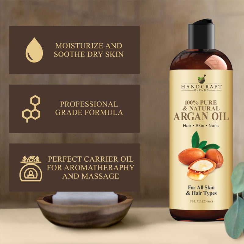 handcraft Blends زيت الأركان المغربي الممزوج يدويًا - 8 أونصة سائلة - 100% نقي وطبيعي - زيت ناقل من الدرجة الممتازة للبشرة والشعر - للشعر والجسم - تدليك - معصور على البارد - Image 3