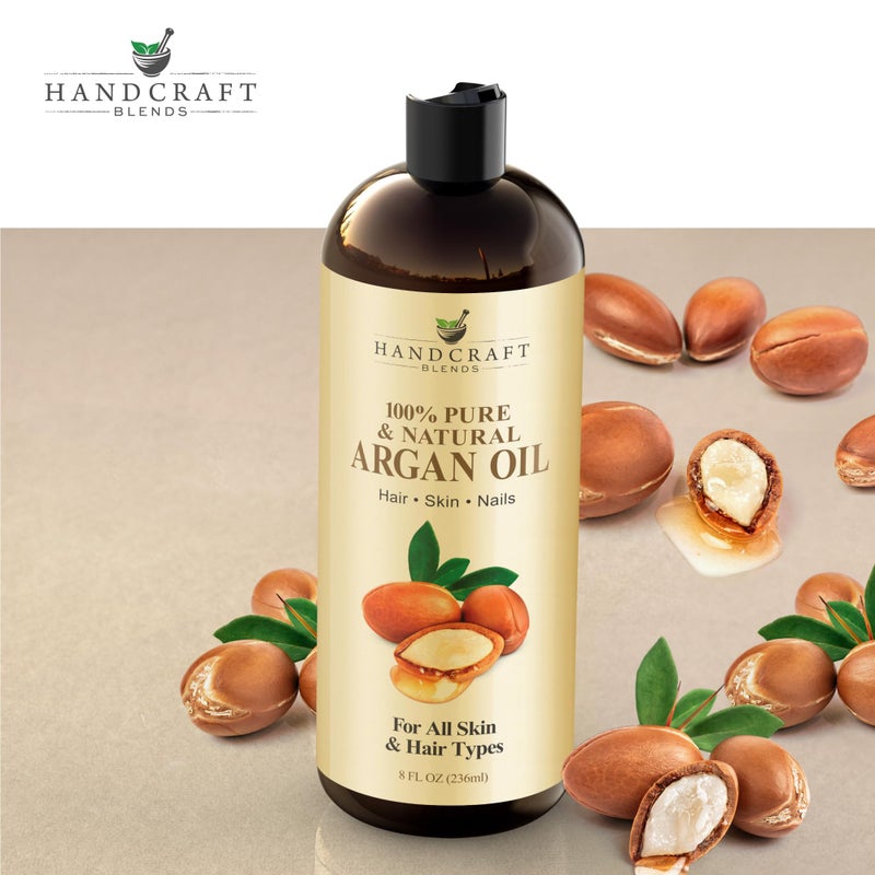 handcraft Blends زيت الأركان المغربي الممزوج يدويًا - 8 أونصة سائلة - 100% نقي وطبيعي - زيت ناقل من الدرجة الممتازة للبشرة والشعر - للشعر والجسم - تدليك - معصور على البارد - Image 2