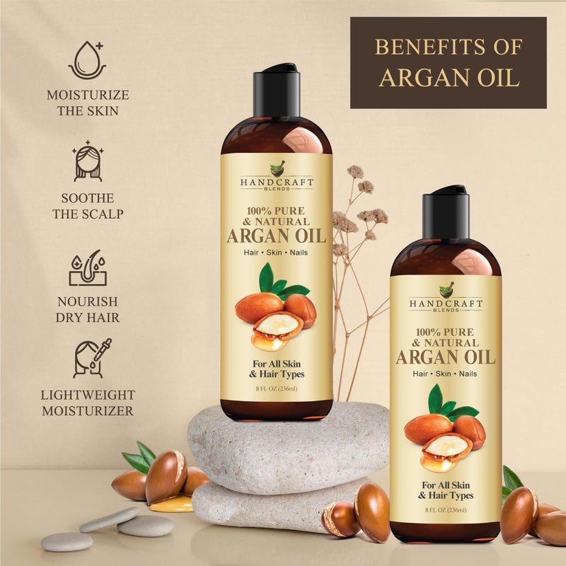 handcraft Blends زيت الأركان المغربي الممزوج يدويًا - 8 أونصة سائلة - 100% نقي وطبيعي - زيت ناقل من الدرجة الممتازة للبشرة والشعر - للشعر والجسم - تدليك - معصور على البارد - Image 5