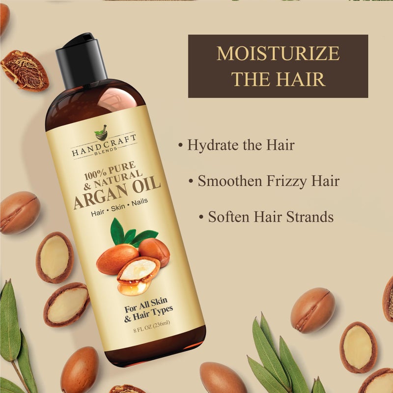 handcraft Blends زيت الأركان المغربي الممزوج يدويًا - 8 أونصة سائلة - 100% نقي وطبيعي - زيت ناقل من الدرجة الممتازة للبشرة والشعر - للشعر والجسم - تدليك - معصور على البارد - Image 4