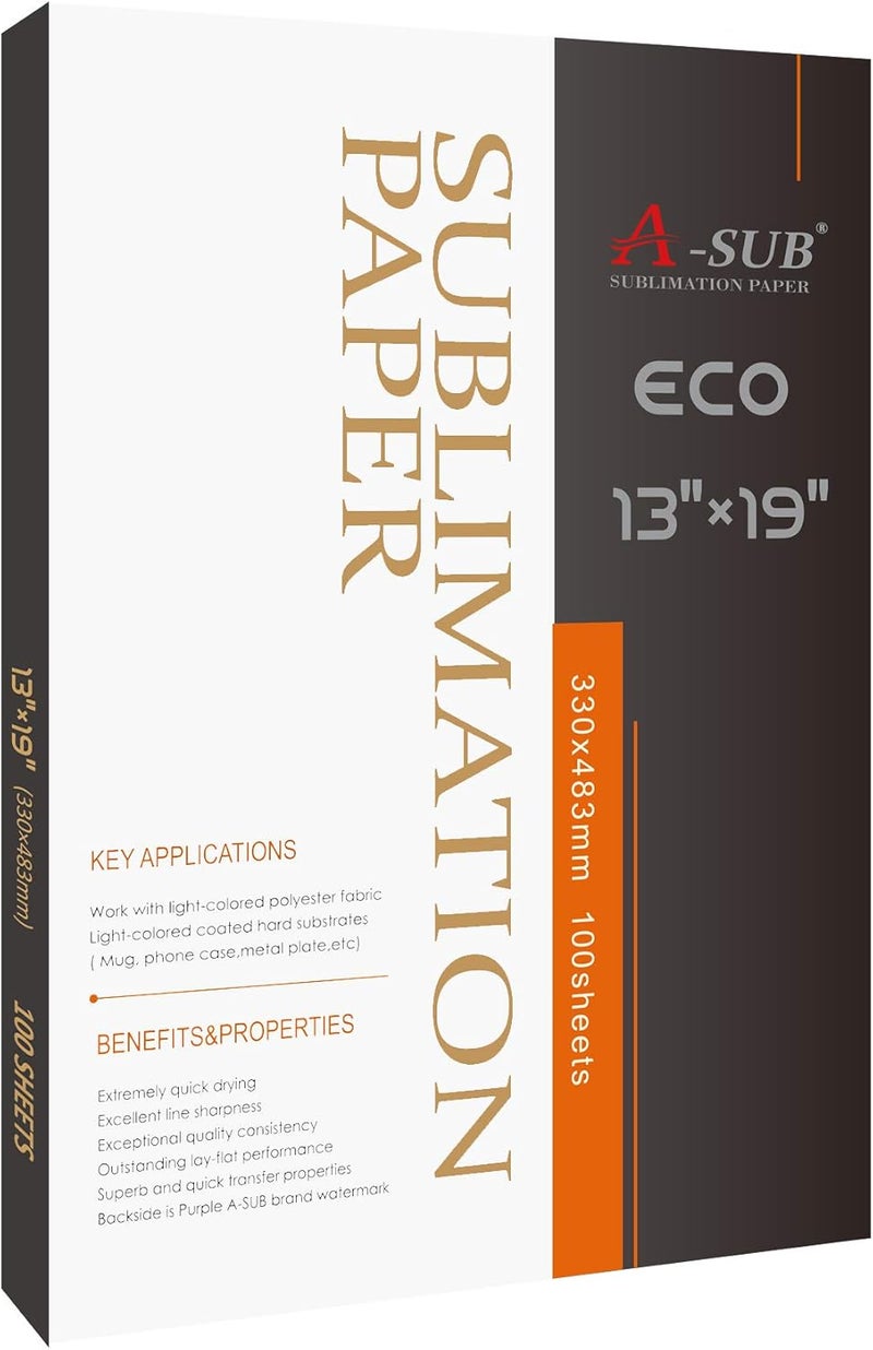 A-SUB Sublimation Paper 13x19 Inch for DIY Unique Christmas Gifts Compatible with Inkjet Printer which Match Sublimation Ink 100 Sheets - Image 1