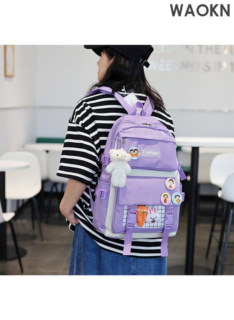 WAOKN 4-in-1 School Bags Set for Kids Includes School Backpack, Lunch Bag and Messenger Bag,stationery backpack, Lightweight Waterproof Oxford cloth Versatile Backpack -（Purple） - Image 3