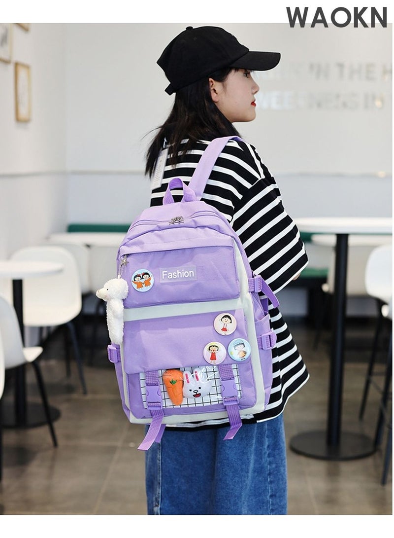 WAOKN 4-in-1 School Bags Set for Kids Includes School Backpack, Lunch Bag and Messenger Bag,stationery backpack, Lightweight Waterproof Oxford cloth Versatile Backpack -（Purple） - Image 2
