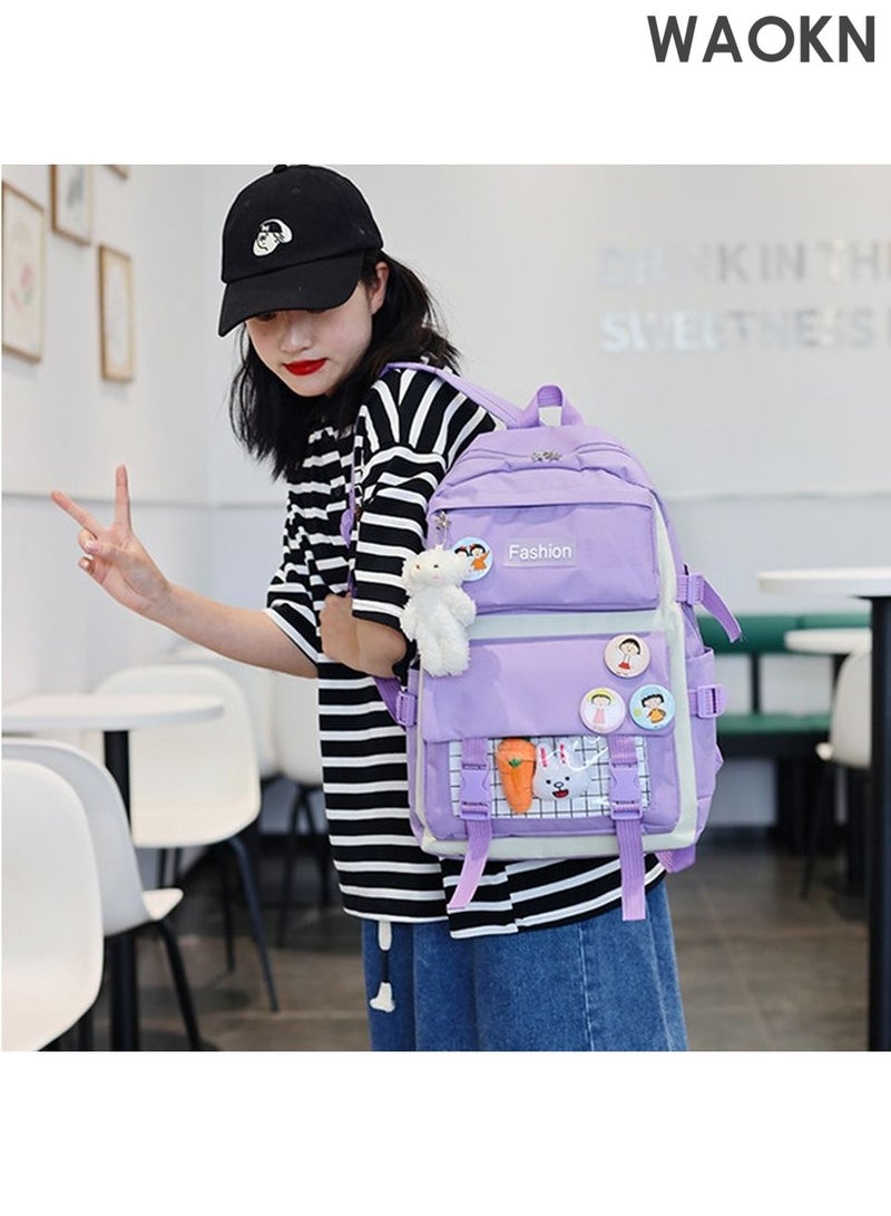 WAOKN 4-in-1 School Bags Set for Kids Includes School Backpack, Lunch Bag and Messenger Bag,stationery backpack, Lightweight Waterproof Oxford cloth Versatile Backpack -（Purple） - Image 4