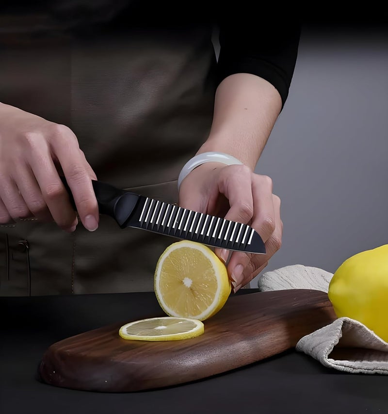 zunsy طقم سكاكين مطبخ زونسي غير لاصق 3 قطع بتصميم موجي مع طلاء أسود لقطع الخضار واللحوم بشفرة حادة جداً - Image 3