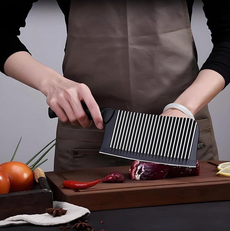 zunsy طقم سكاكين مطبخ زونسي غير لاصق 3 قطع بتصميم موجي مع طلاء أسود لقطع الخضار واللحوم بشفرة حادة جداً - Image 5