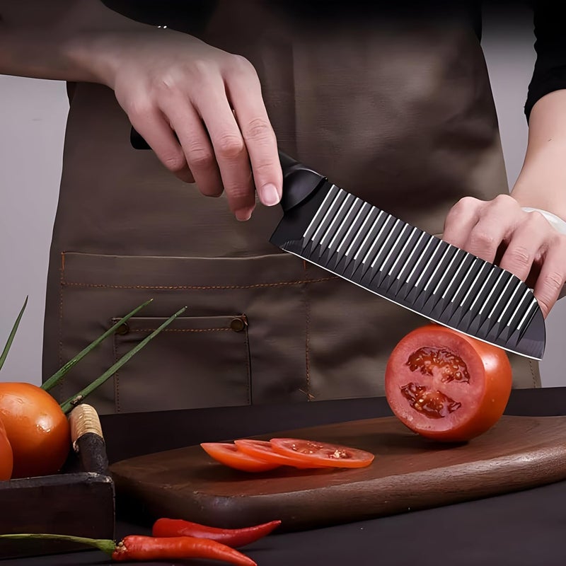 zunsy طقم سكاكين مطبخ زونسي غير لاصق 3 قطع بتصميم موجي مع طلاء أسود لقطع الخضار واللحوم بشفرة حادة جداً - Image 4