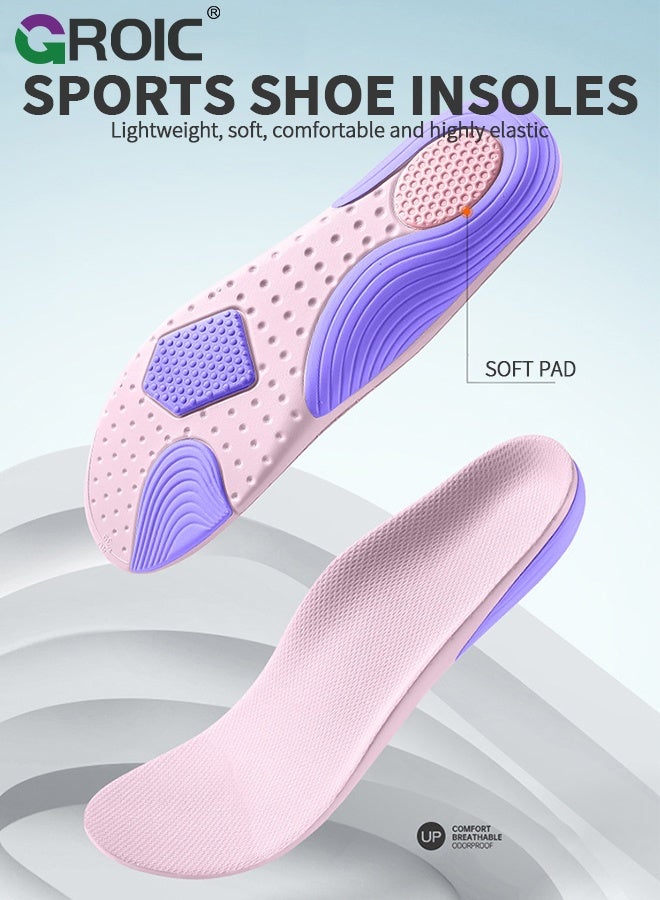 GROIC High Arch Support Insoles -  Flat Feet Correction Inserts, Breathable Shock-Absorbing Orthotic Insoles for Shoes & Sports - Pink Purple - Size 37-38 - Image 2