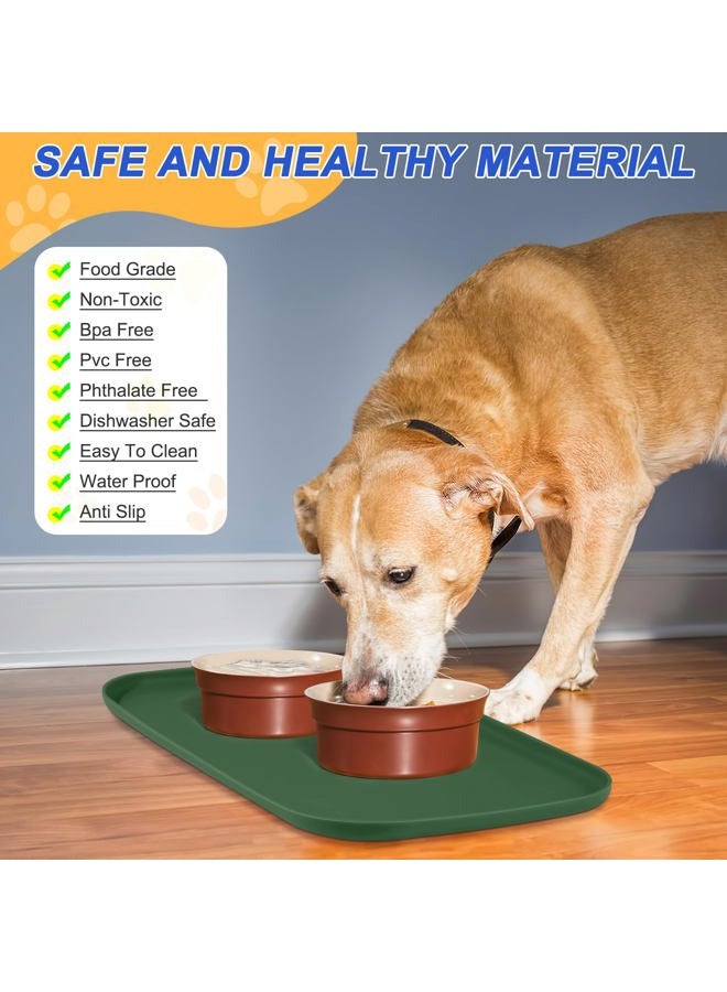 SMILOOL Silicone Pet Feeding Mat with Raised Edge, Dog Cat Bowl Mats for Food and Water, Pet Placemat for Floors Waterproof, 22” x 14” x 0.8” Dark Olive - Image 3