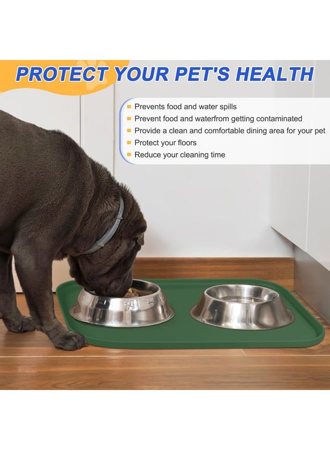 SMILOOL Silicone Pet Feeding Mat with Raised Edge, Dog Cat Bowl Mats for Food and Water, Pet Placemat for Floors Waterproof, 22” x 14” x 0.8” Dark Olive - Image 5